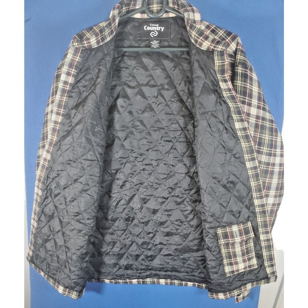 Casual Country Insulated Flannel Button Front Shirt Black & Gray Plaid Men's M - Picture 4 of 15
